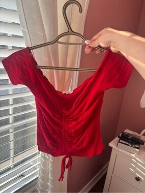 Ruched Tie-Front Red Crop Top